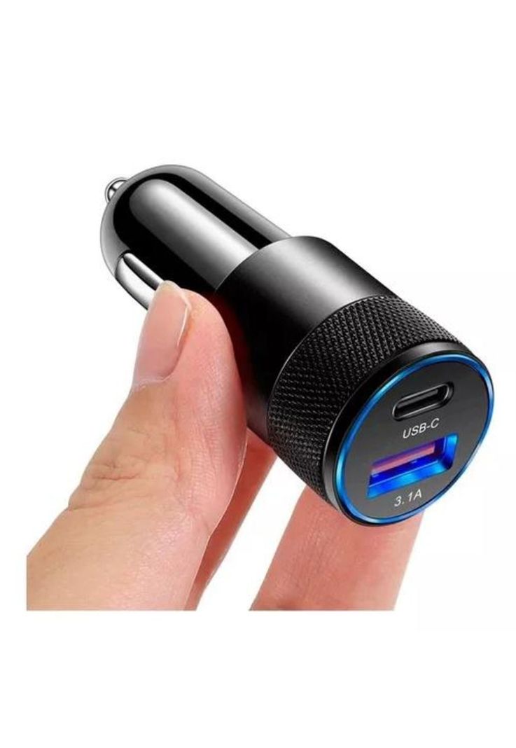 Cargador auto carga rápida tipo C 18W y USB 18W-1