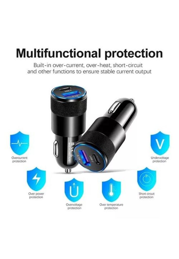 Cargador auto carga rápida tipo C 18W y USB 18W-7