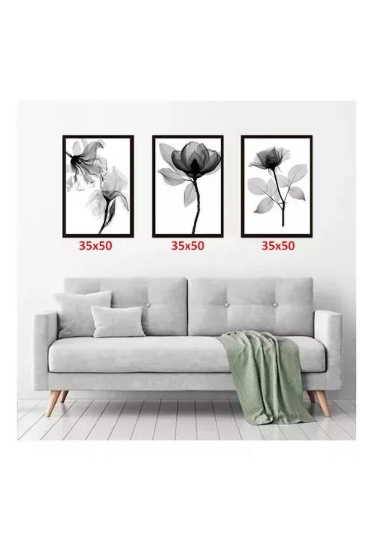 Cuadros rosas en blanco y negro, pack de 3 unidades, 35x50 cm-3