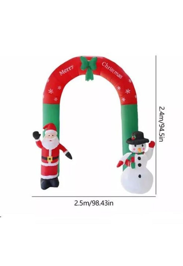 Arco inflable de Navidad con luces LED, Santa y muñeco de nieve rojo-1