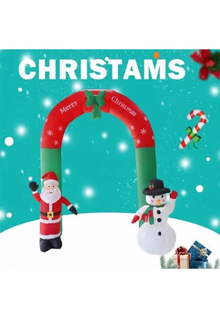 Arco inflable de Navidad con luces LED, Santa y muñeco de nieve rojo-3