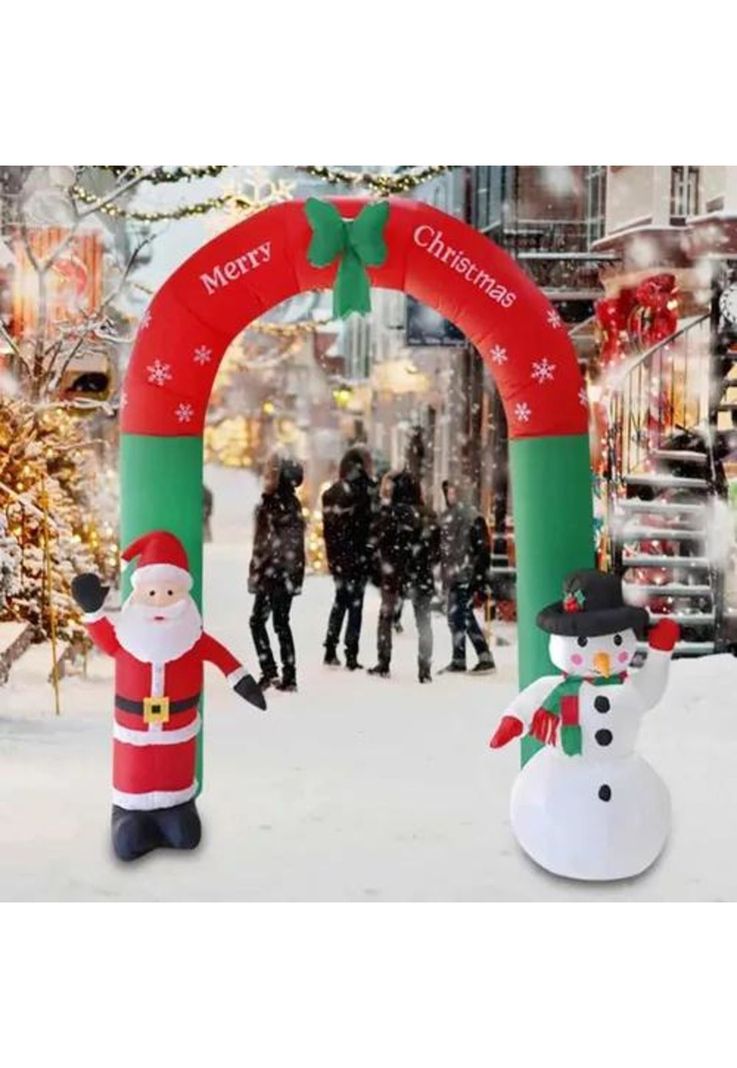 Arco inflable de Navidad con luces LED, Santa y muñeco de nieve rojo-4