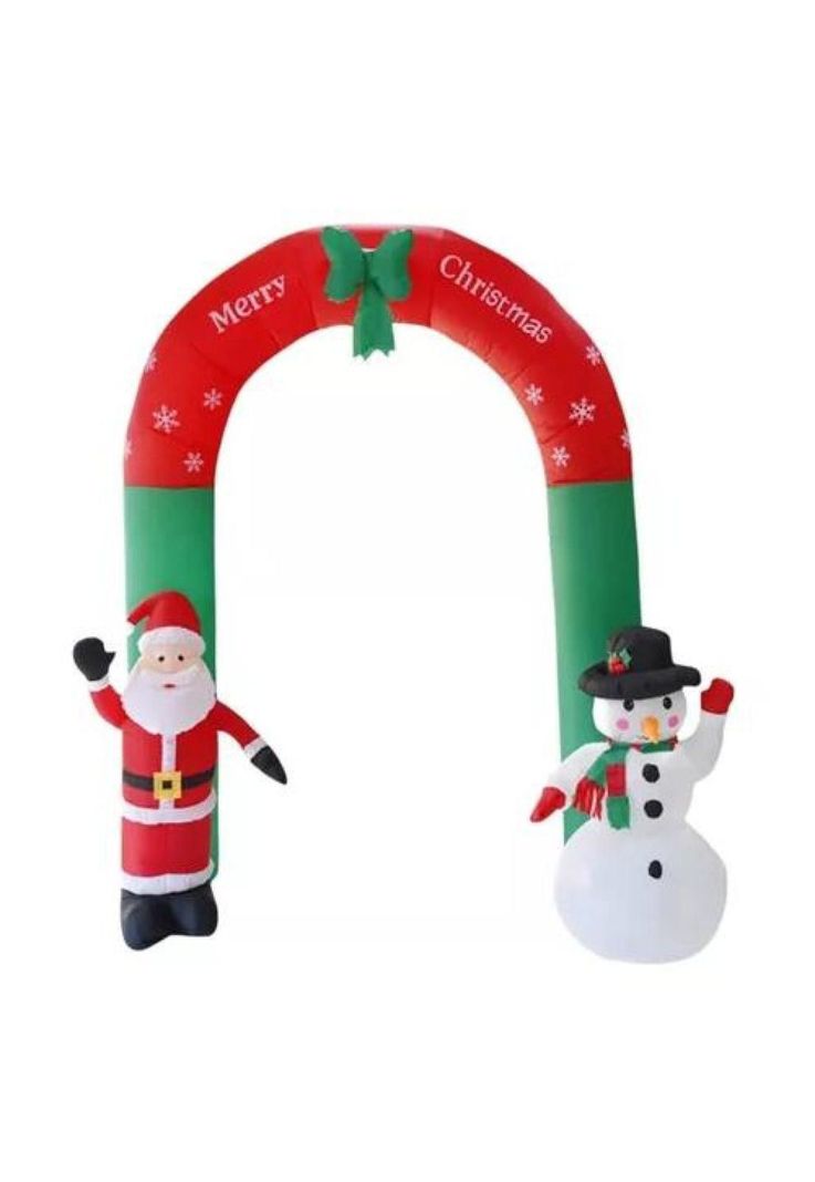 Arco inflable de Navidad con luces LED, Santa y muñeco de nieve rojo-0