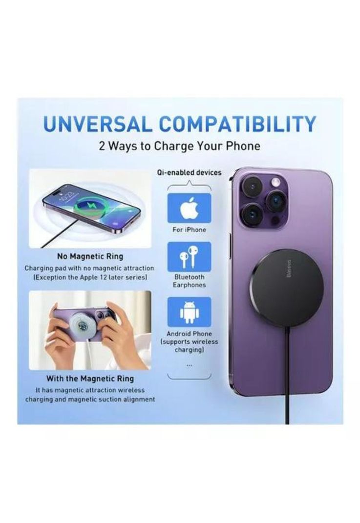 Cargador inalámbrico magnético Baseus 15W para iPhone 12/13 negro-3