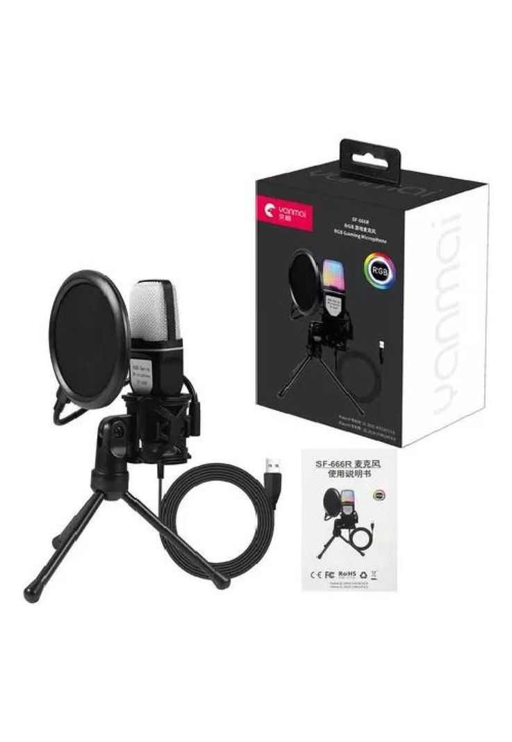 Micrófono Yanmai SF-666R - USB RGB Streaming Gamer, Color Negro-0