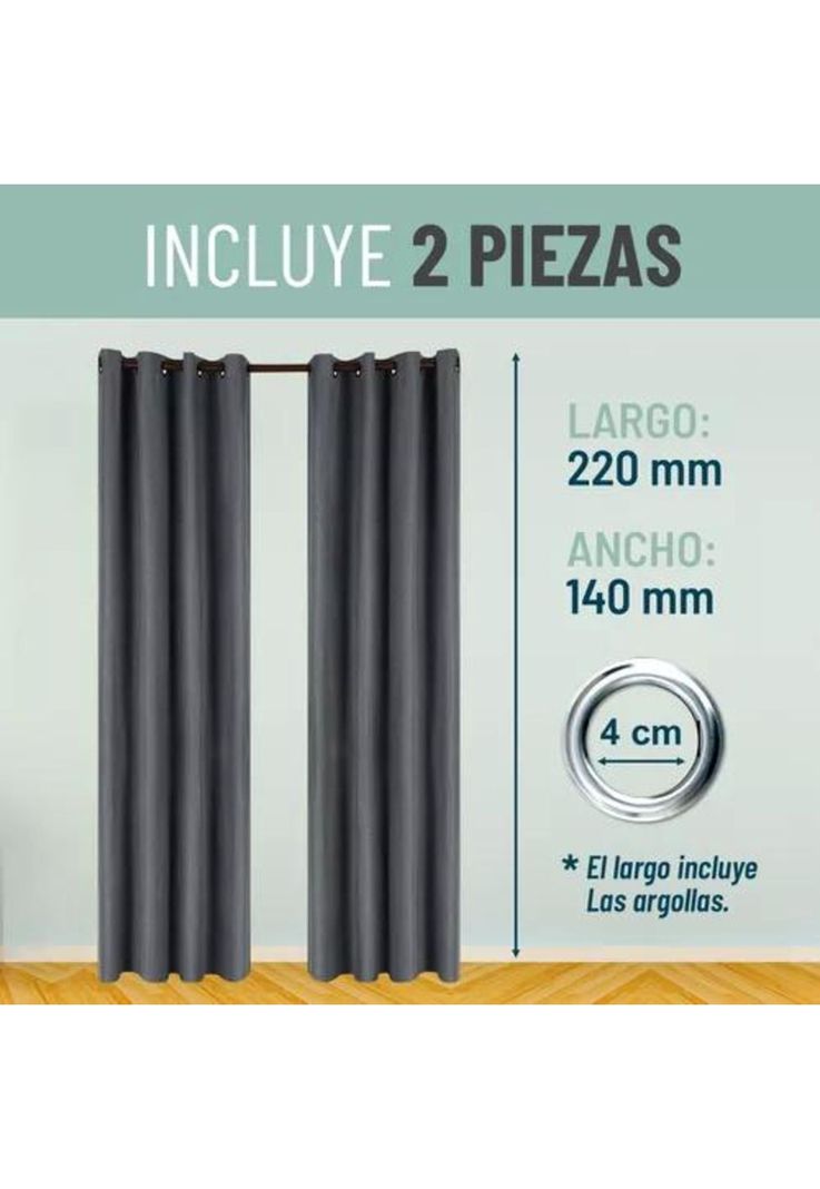 Cortina Blackout 100% 2 Paños 140x220cm Textura Lino Gris Oscuro-1
