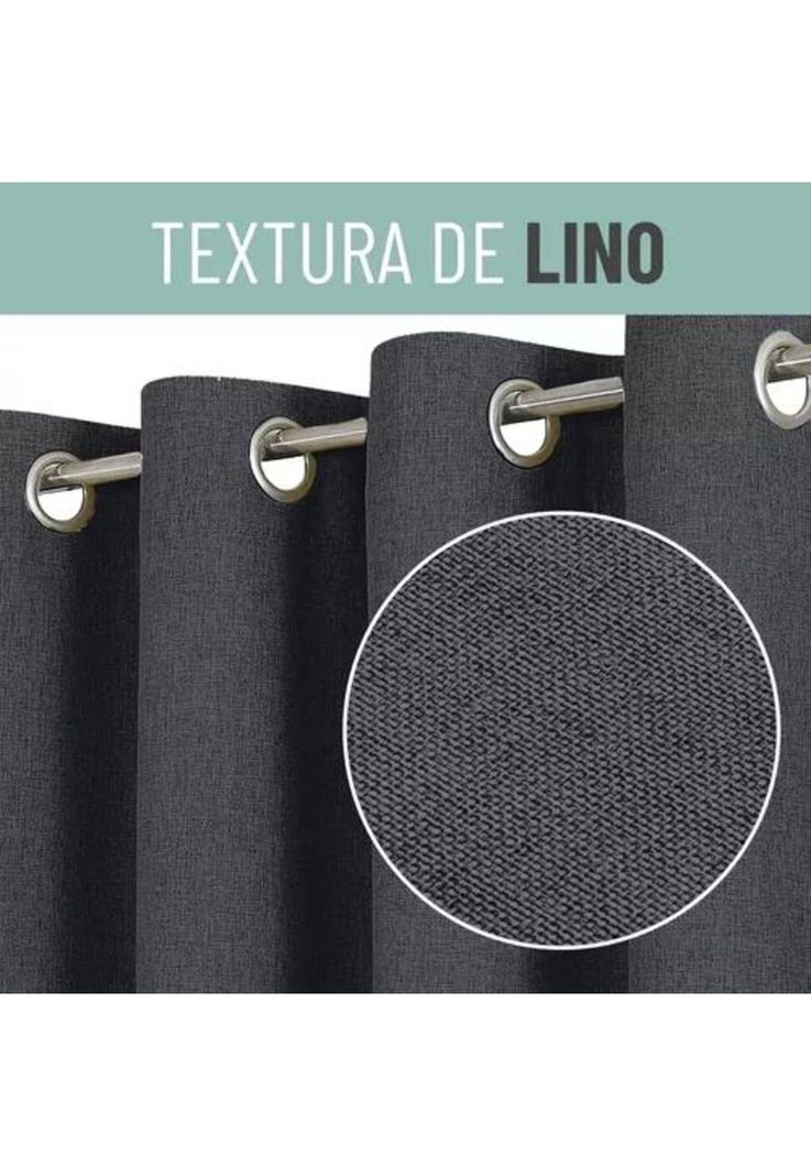 Cortina Blackout 100% 2 Paños 140x220cm Textura Lino Gris Oscuro-2