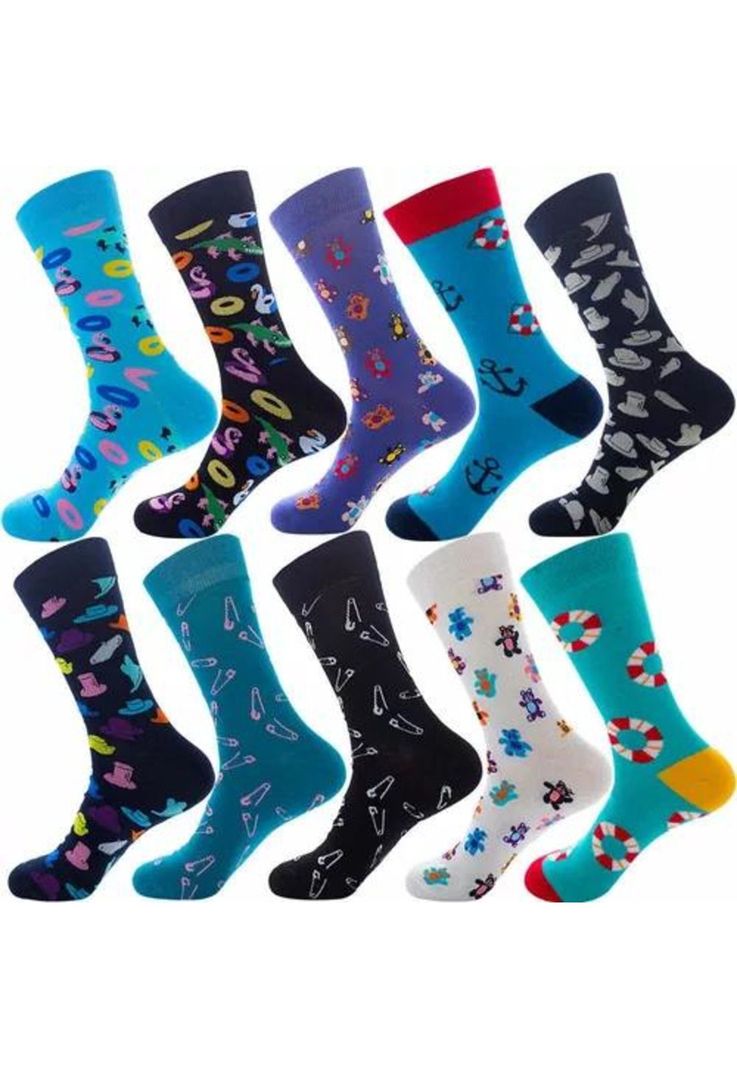Pack de 12 calcetines de media de algodón para hombre y mujer, con diseños, multicolor-0