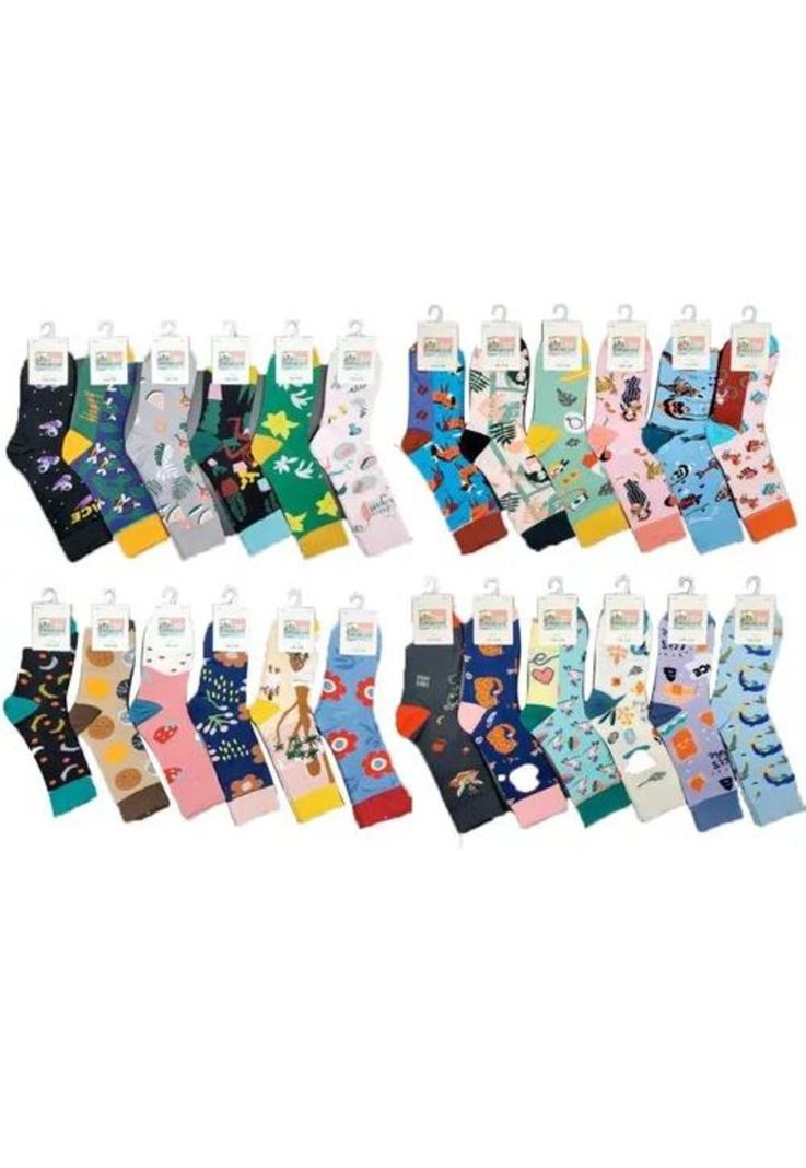 Pack de 12 calcetines de media de algodón para hombre y mujer, con diseños, multicolor-1