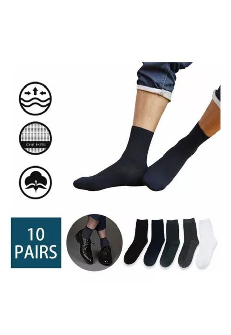 Calcetas deportivas para hombre, 100% algodón, pack de 10 pares, color negro-2