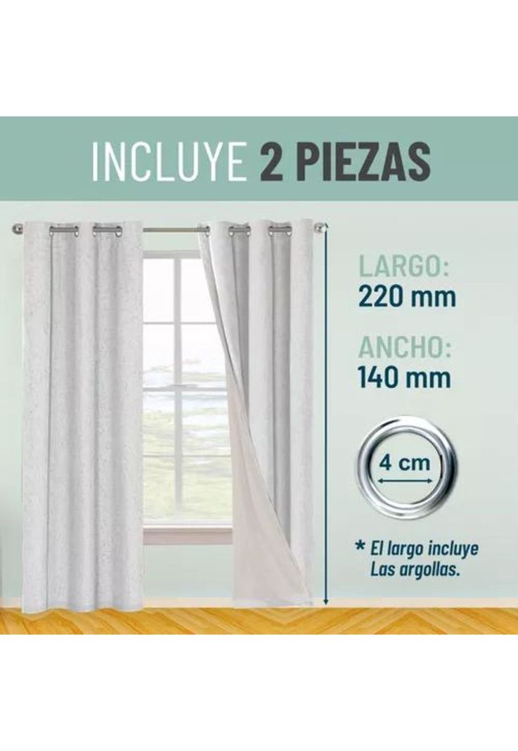 Cortina Blackout 100% 2 Paños 140x220cm Textura Lino Ivory-2