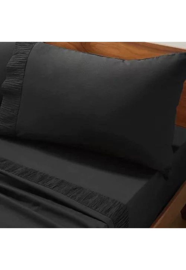 Sábanas 300 Hilos - 1.5 Plazas + Funda Almohada Color Negro-2