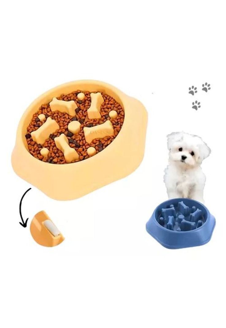 Per-Ros - Plato de Comida Antiansiedad para Mascotas, Huesitos, Color Amarillo-0
