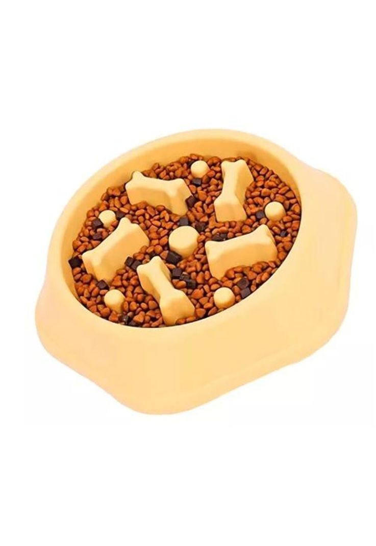 Per-Ros - Plato de Comida Antiansiedad para Mascotas, Huesitos, Color Amarillo-1