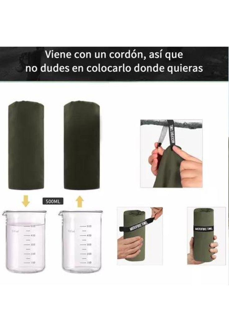 Toalla baño viaje microfibra secado rápido, pcs verde milita-4