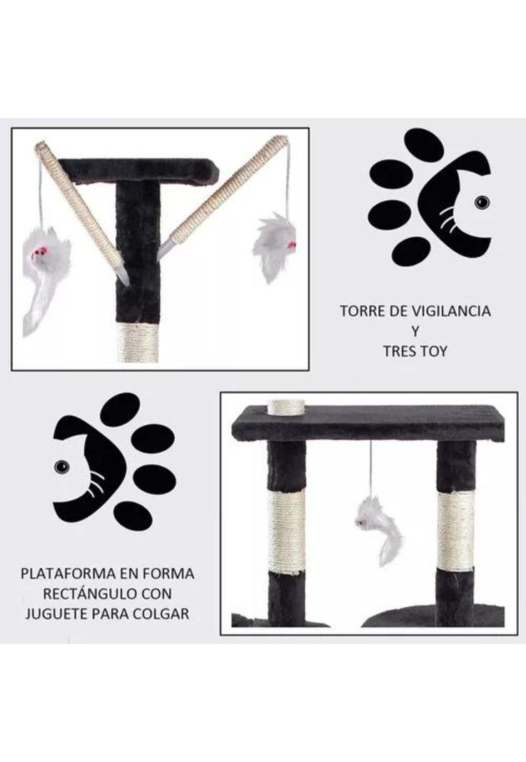 Rascador tipo árbol gatos - niveles interactivo color gris-4