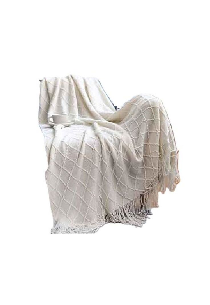 Manta decorativa tejida para sillón, piecera o cama color blanco-0