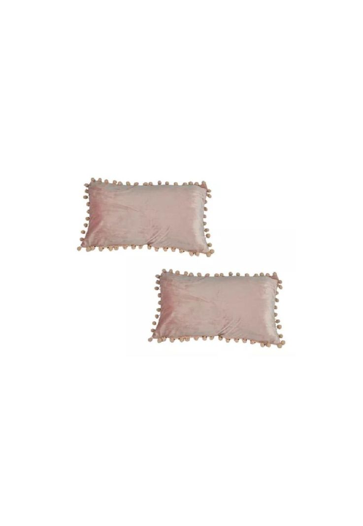 Pack de 2 Fundas de Cojín Terciopelo con Pompones 30x50 cm Rosa-2
