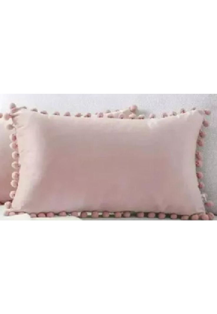 Pack de 2 Fundas de Cojín Terciopelo con Pompones 30x50 cm Rosa-3