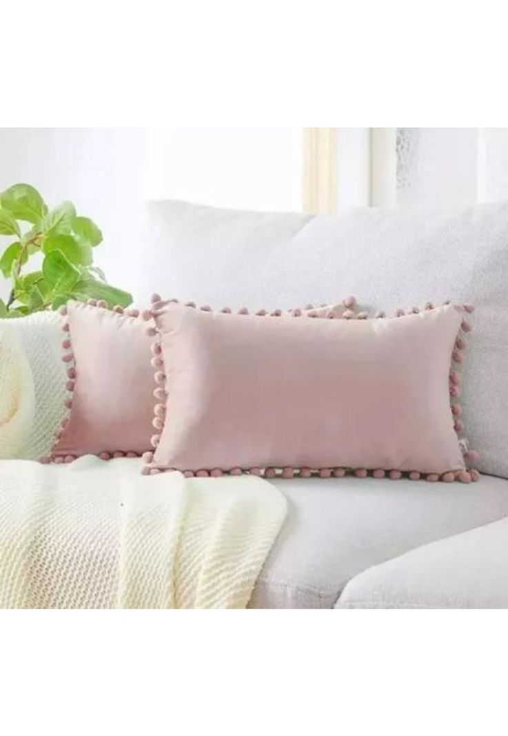 Pack de 2 Fundas de Cojín Terciopelo con Pompones 30x50 cm Rosa-4