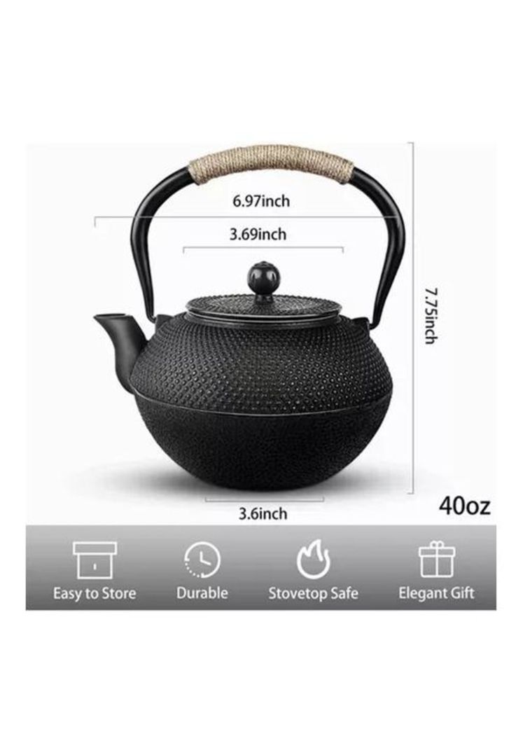 Hervidor de Hierro Fundido - 1200 ml, Con Tapa, Hervidor de Acero-3