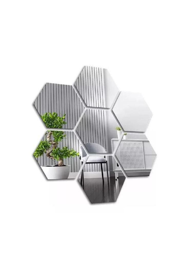 Set de pegatinas espejos decorativos Marinshop vinilo acrílico hexagonal 15 unidades-0