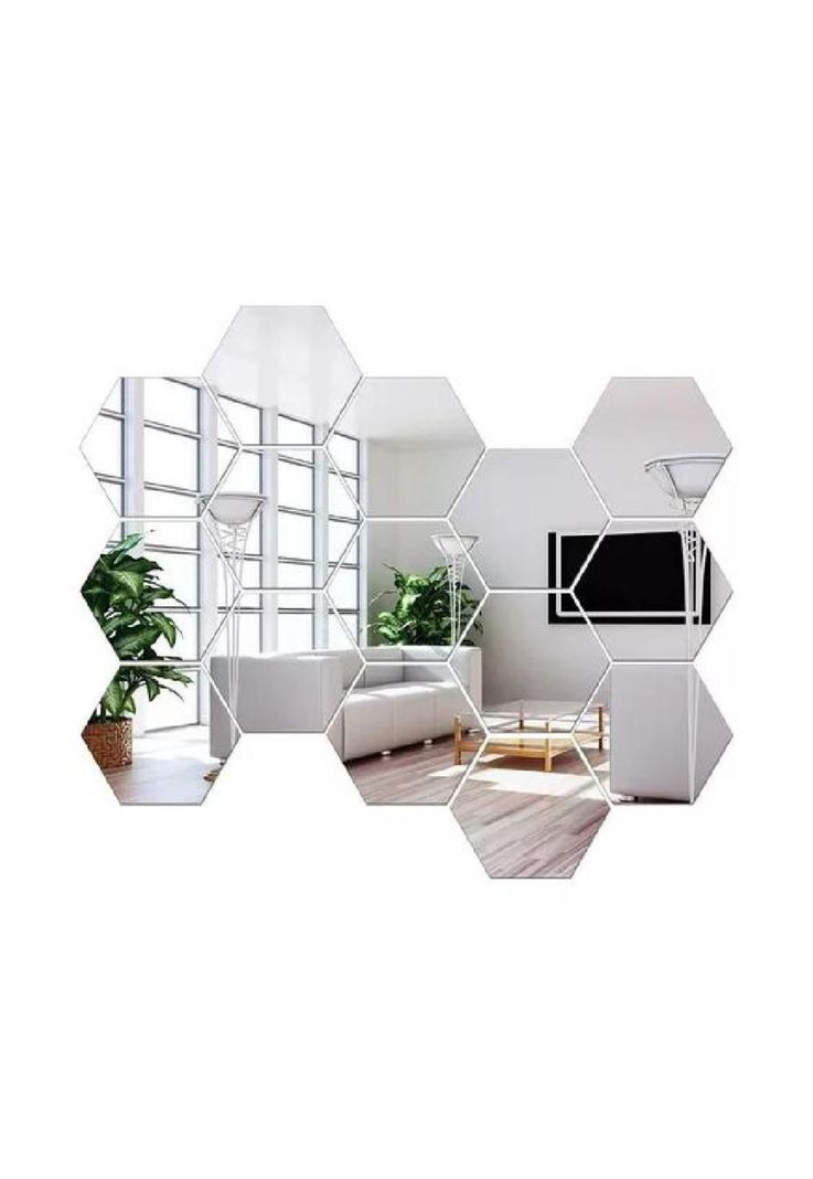 Set de pegatinas espejos decorativos Marinshop vinilo acrílico hexagonal 15 unidades-1