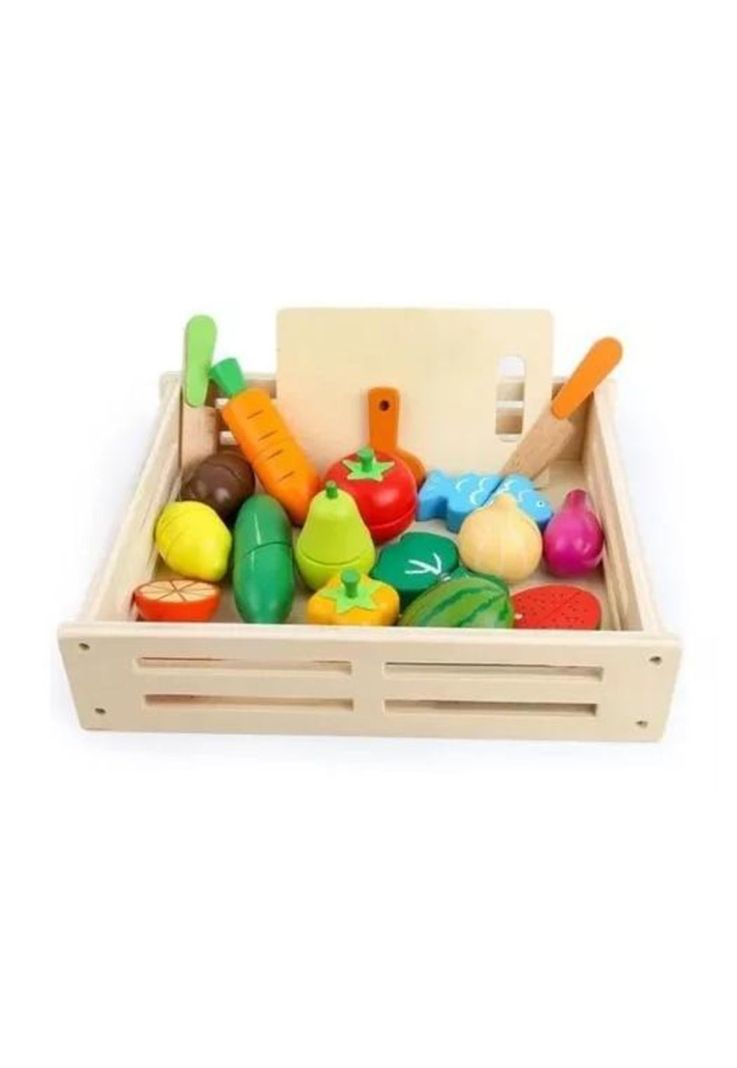Set corta frutas y verduras madera con imán, juego 17 piezas multicolor-0