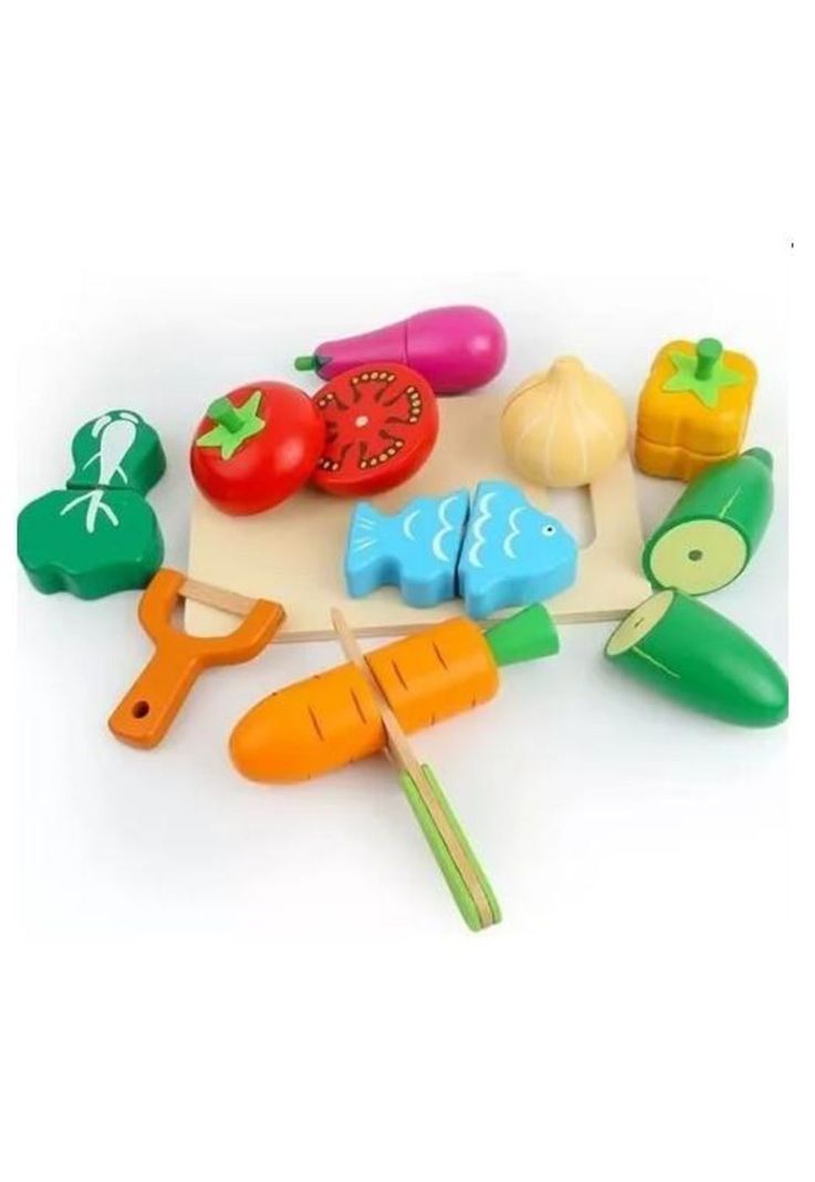 Set corta frutas y verduras madera con imán, juego 17 piezas multicolor-1