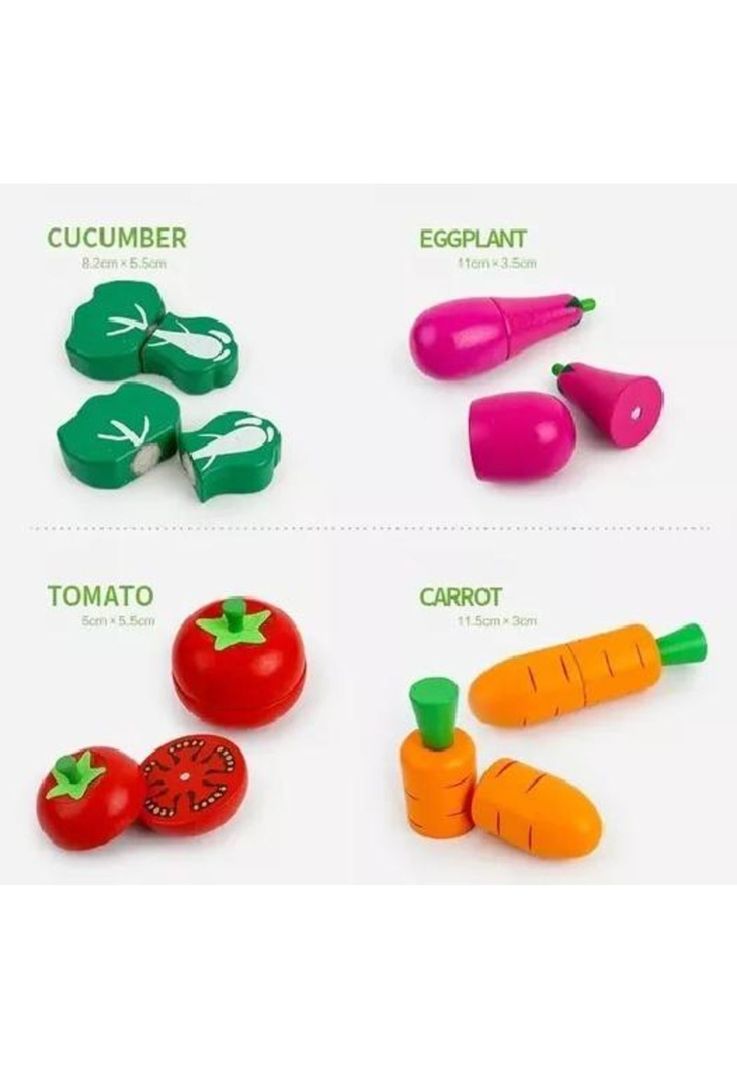 Set corta frutas y verduras madera con imán, juego 17 piezas multicolor-2