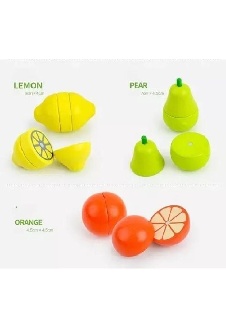 Set corta frutas y verduras madera con imán, juego 17 piezas multicolor-3