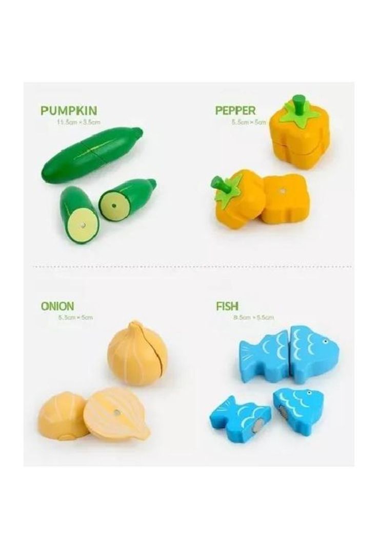Set corta frutas y verduras madera con imán, juego 17 piezas multicolor-4