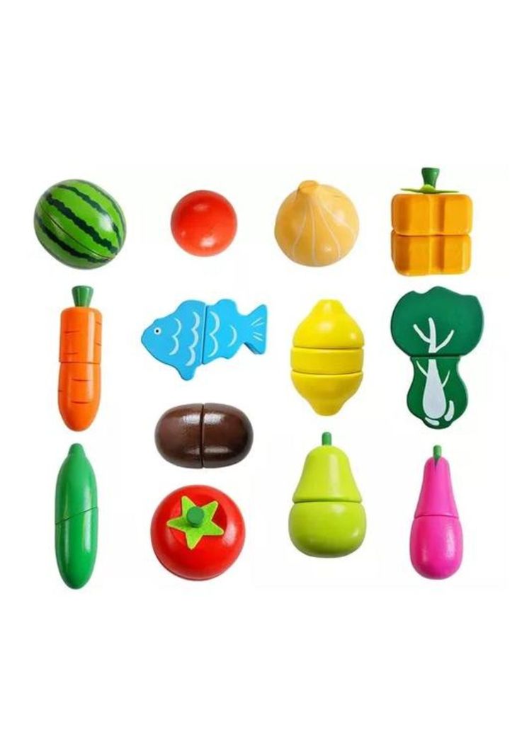 Set corta frutas y verduras madera con imán, juego 17 piezas multicolor-5