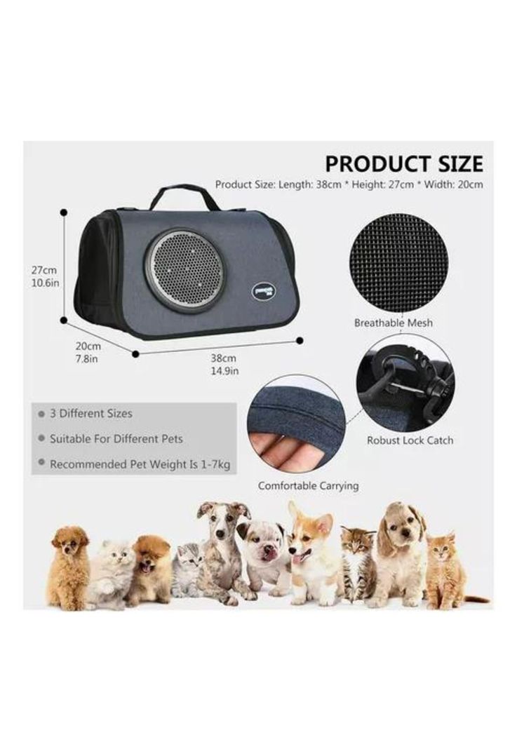 Bolso de transporte cápsula para mascotas malla transpirable gris-1