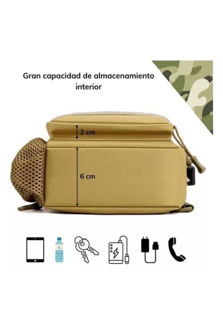 Bolso táctico impermeable banano bandolero con carga USB-3