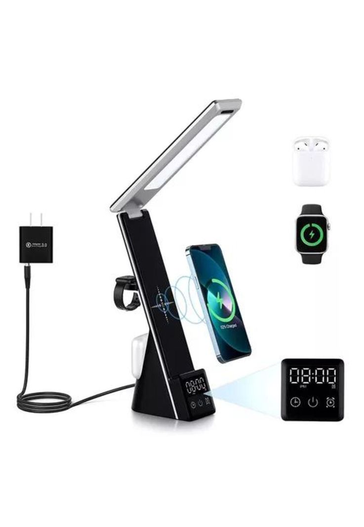 Estación de carga inalámbrica para iPhone 15W + lámpara 3 en 1, negro-0