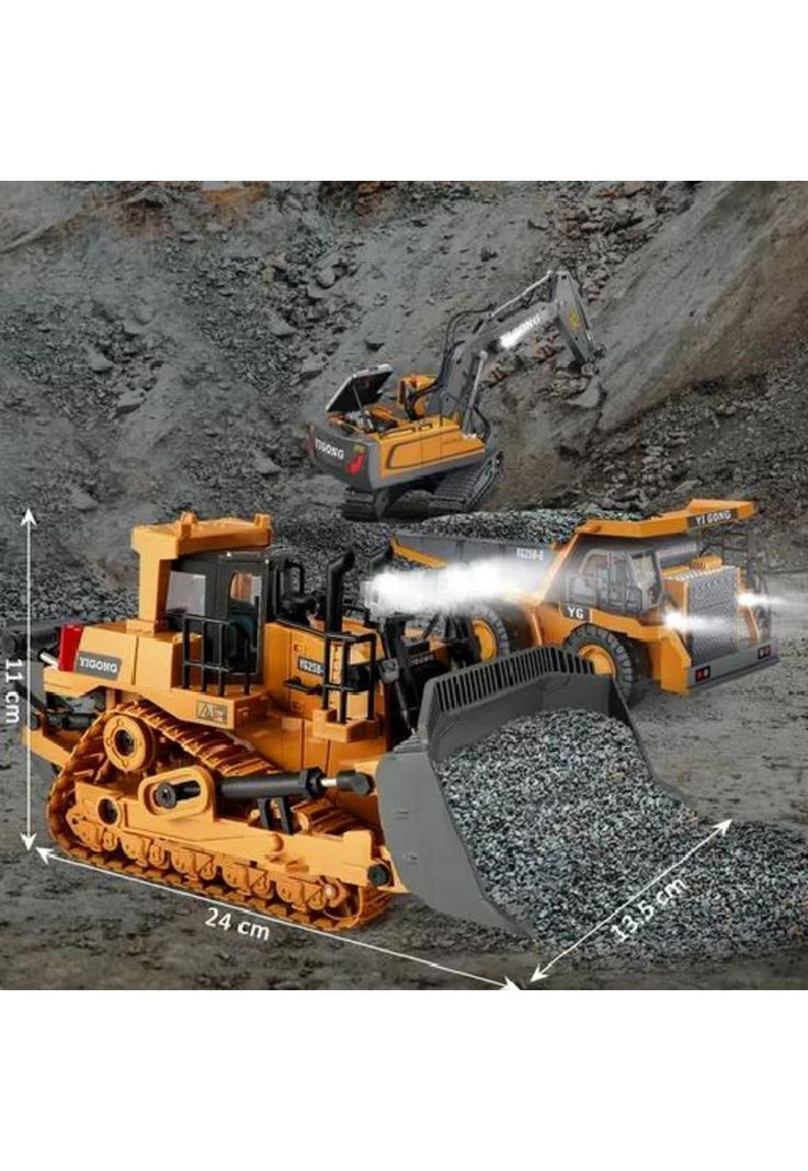 1:24 bulldozer de aleación con control remoto de 9 canales amarillo-5