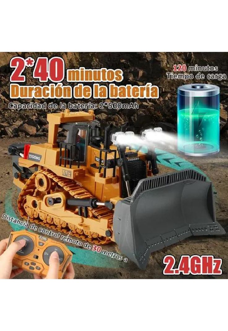 1:24 bulldozer de aleación con control remoto de 9 canales amarillo-6