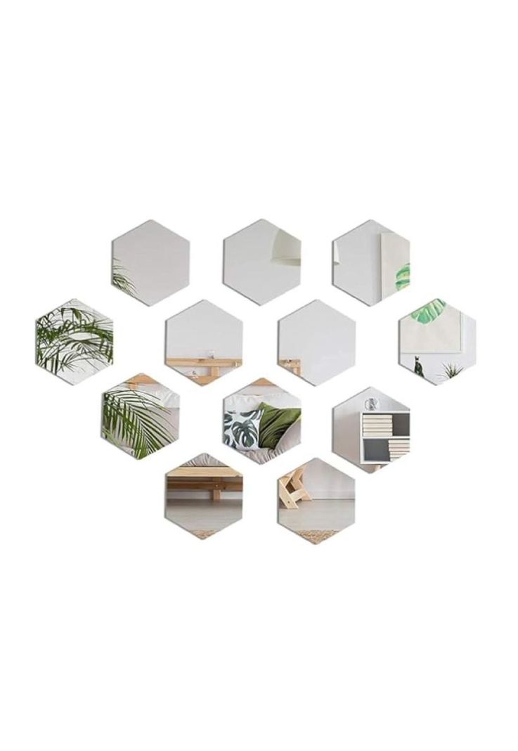 Pack de 12 espejos adhesivos en acrílico hexagonales decorativos-1