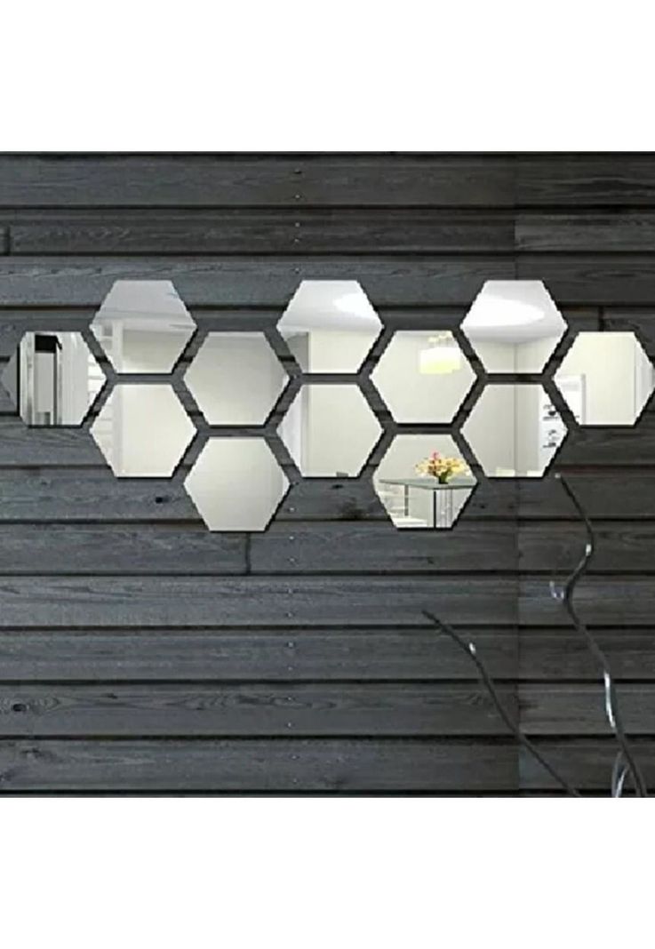 Pack de 12 espejos adhesivos en acrílico hexagonales decorativos-2