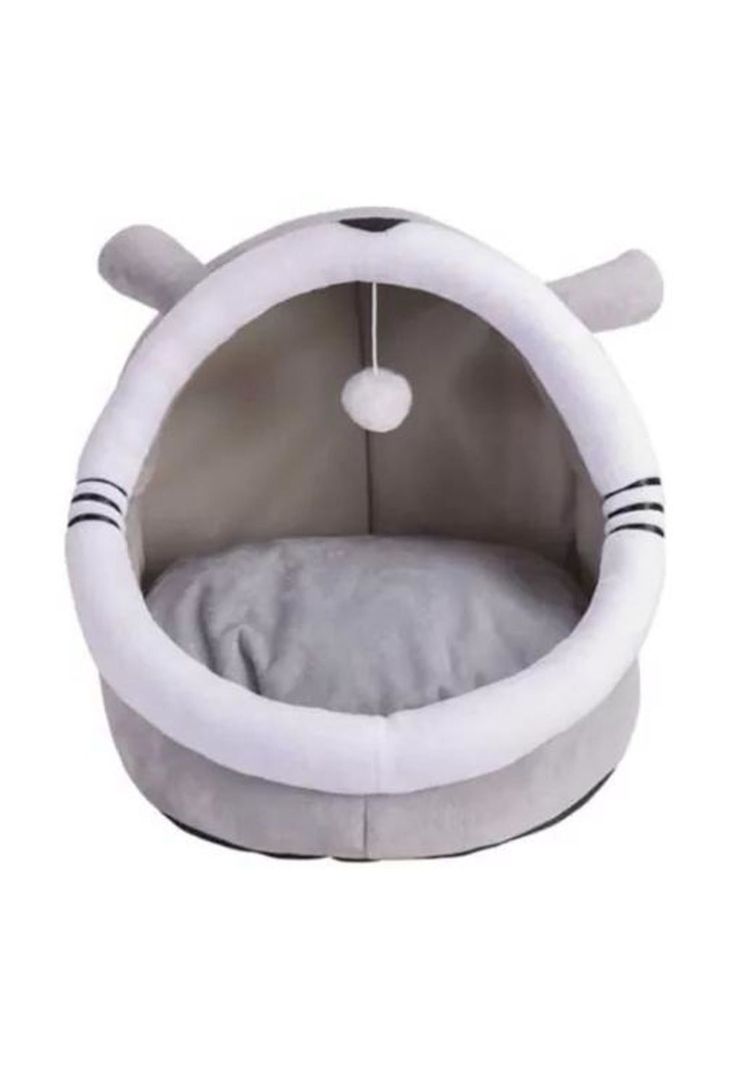 Casa cama plush iglú nido para mascotas gris-1