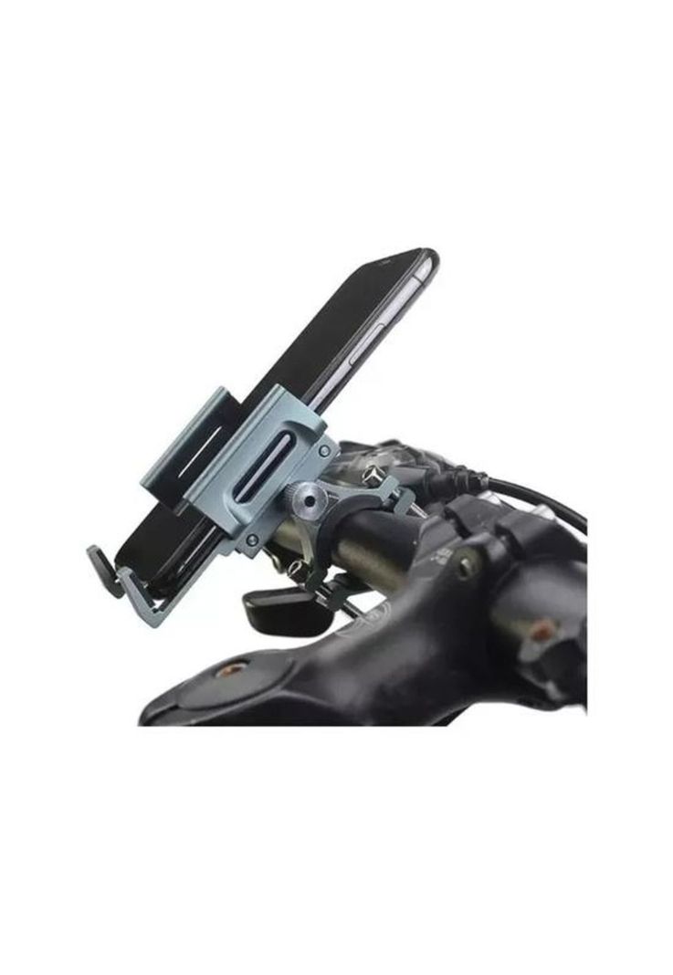 Porta smartphone celular metálico para moto y bicicleta, color negro-3