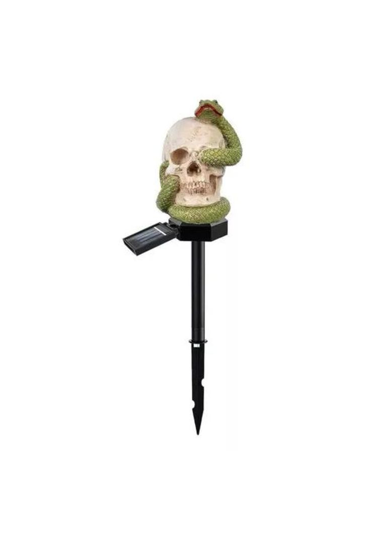 Estaca solar de Halloween, calavera con serpiente, luz de jardín-0