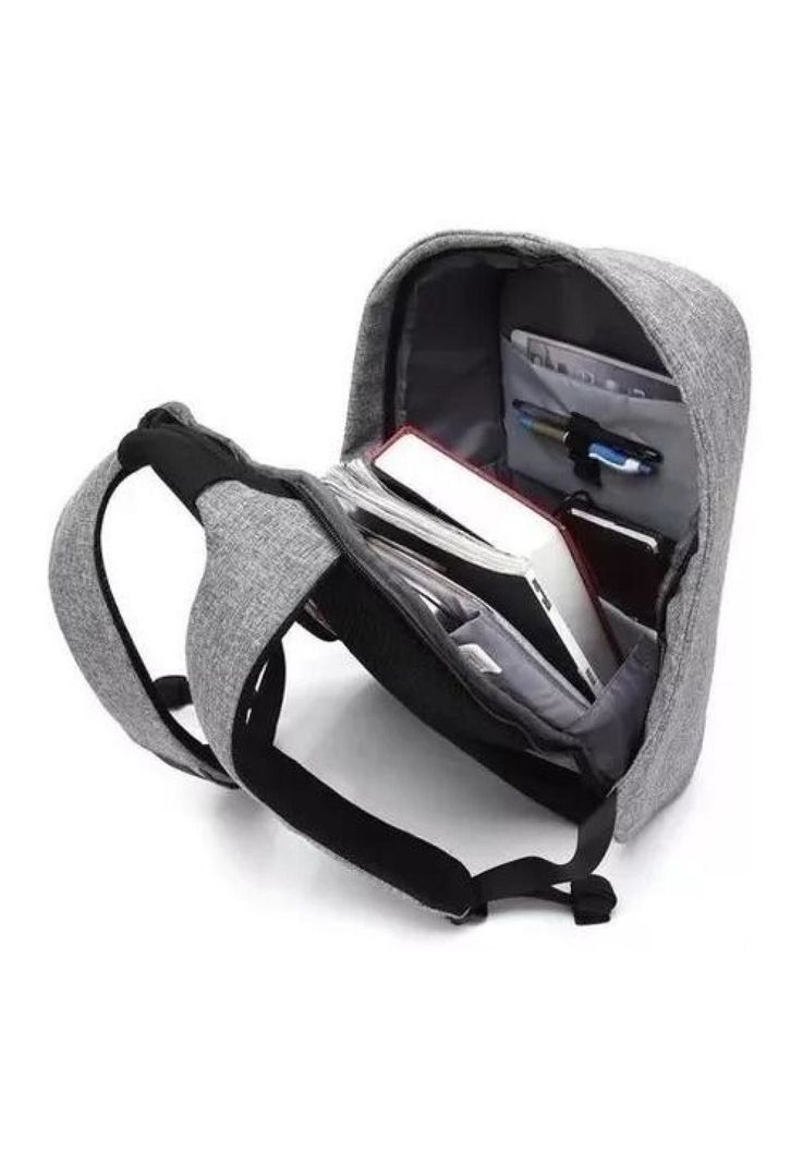 Mochila antirrobo con seguridad ajustable acolchada gris-2