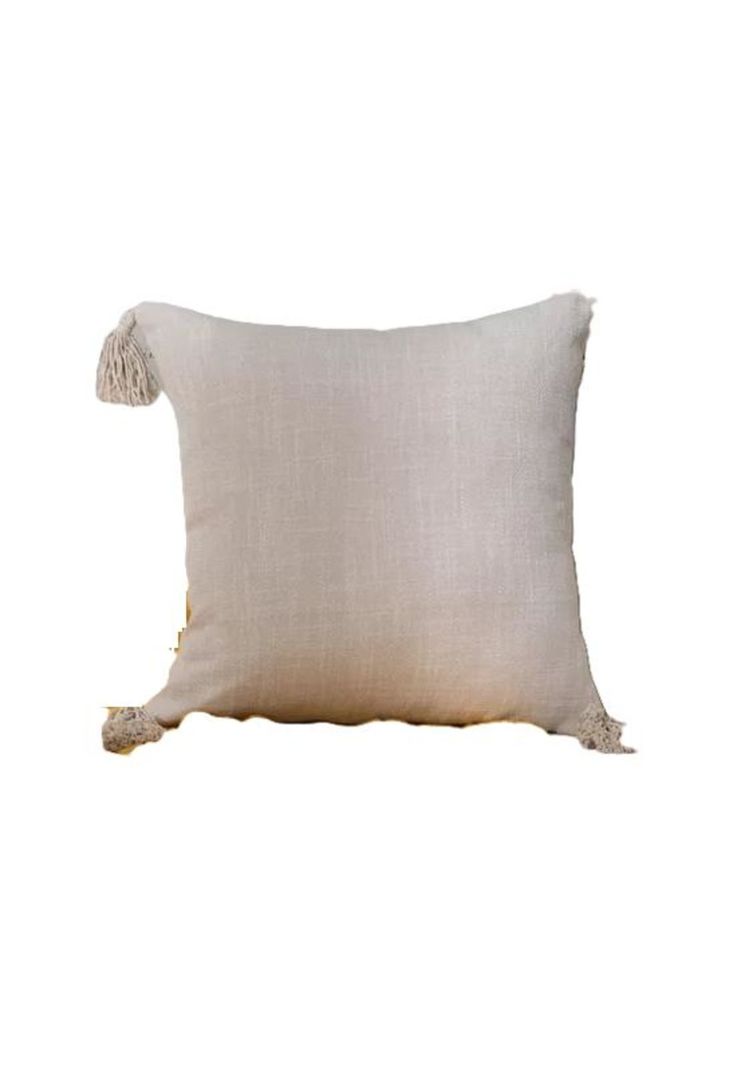 Pack de 2 Fundas para Cojín de Lino con Pompones 45x45 cm Crema-0