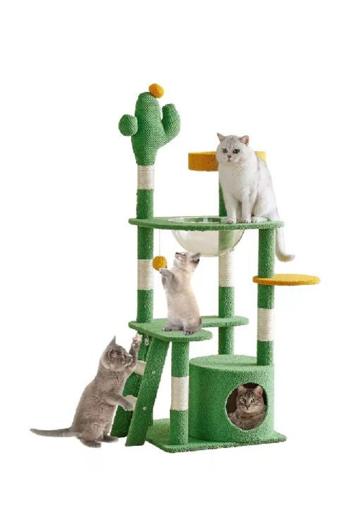 Rascador torre arbol gatos yute cactus hamaca escalera verde-0