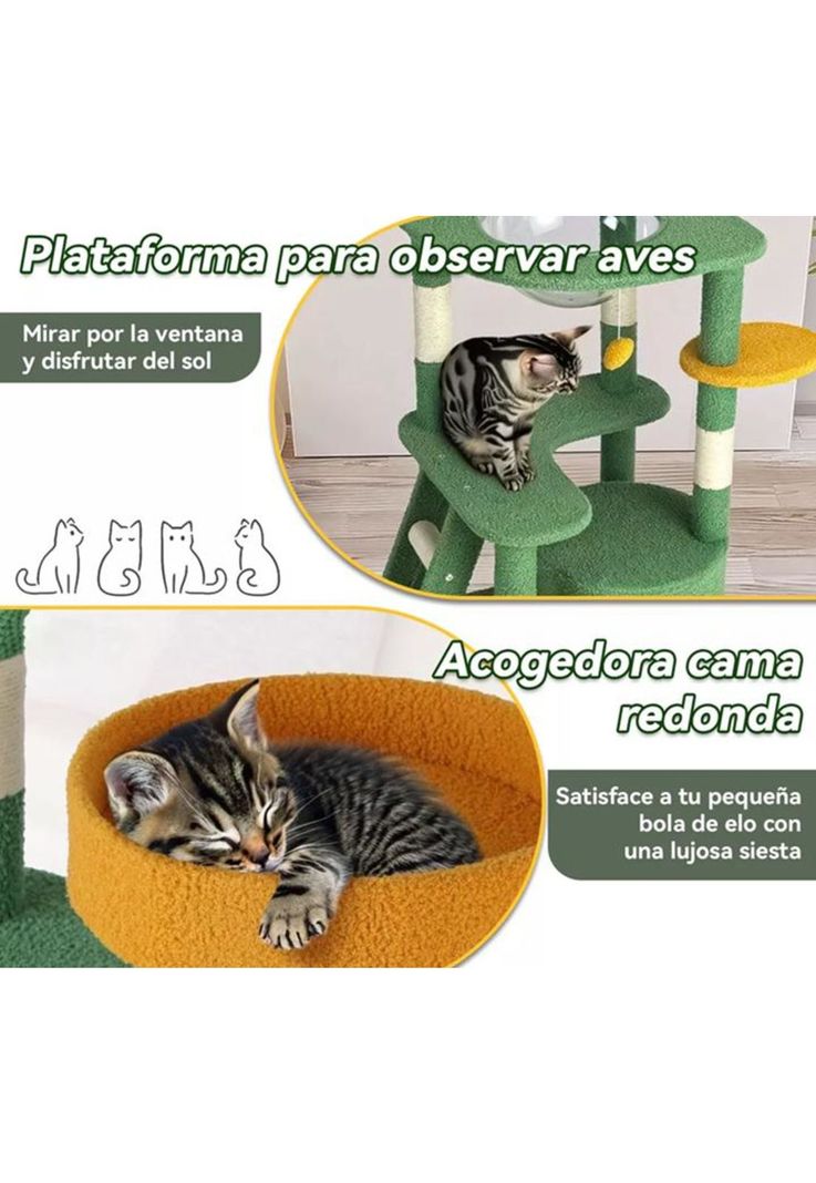Rascador torre arbol gatos yute cactus hamaca escalera verde-2