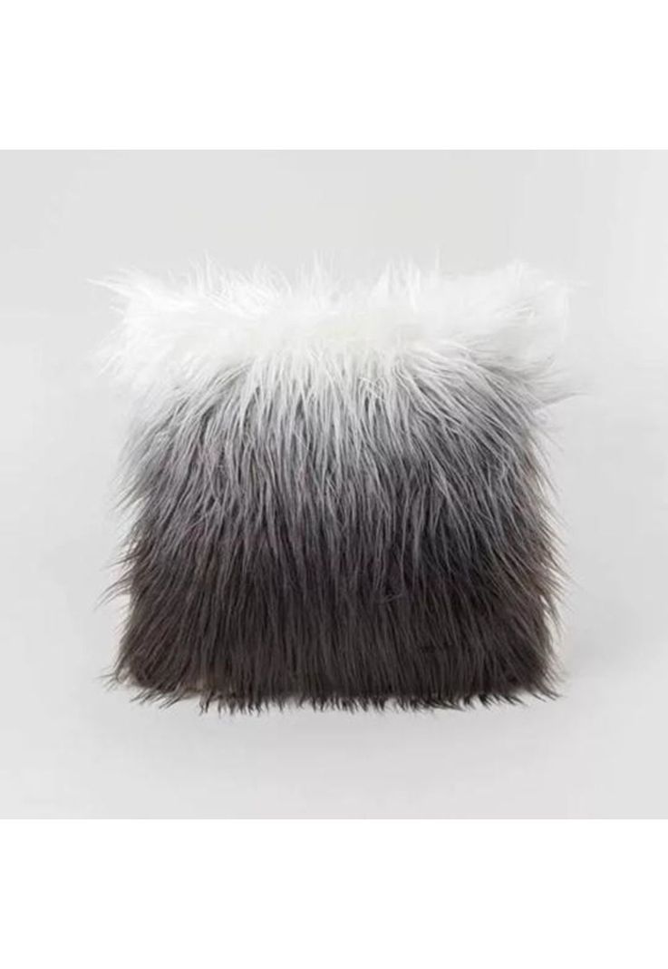 Fundas de cojín peluditas 45x45 cm color gris con blanco-1