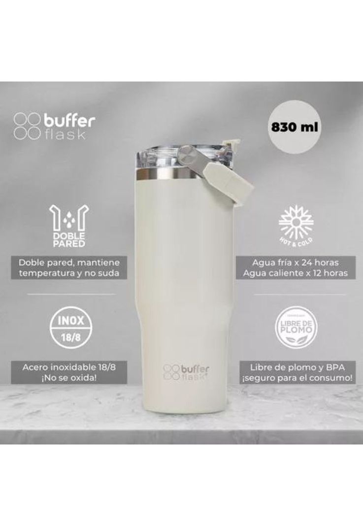 Vaso tumbler mug térmico, botella de agua, buffer, acero inoxidable, color ivory-3