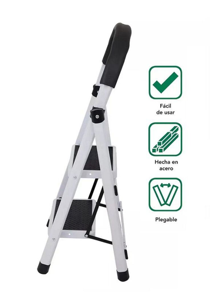 Escalera de acero plegable con 2 escalones color negro-4